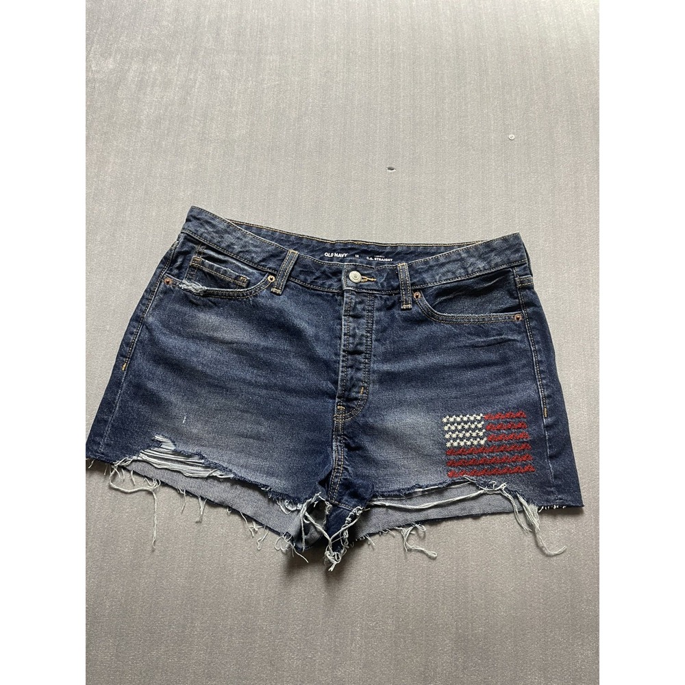 Old Navy O.G. Straight High-Rise Blue Jeans Shorts Women's Size 12 Cut Off